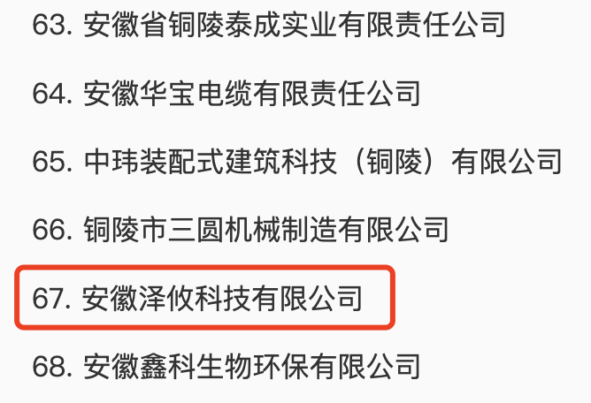 安徽省创新型中小企业名单